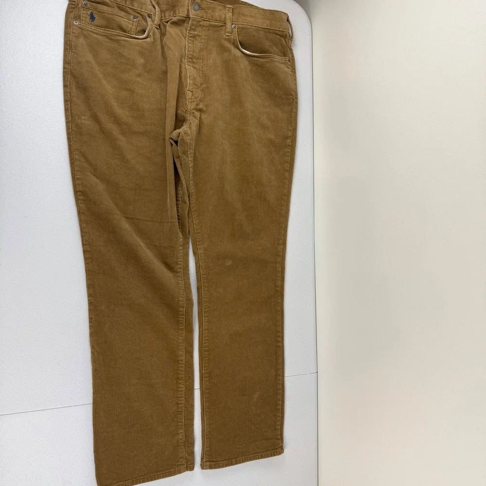 Polo Ralph Lauren Mens Corduroy Pants 38x30 Tan Brown Stretch Straight Leg Pony